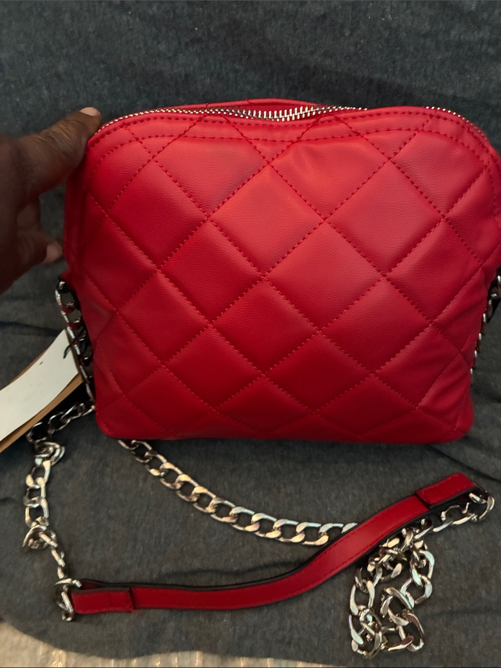 Steve Madden Red Quilted Crossbody with Silver Chain - Picture 5 of 7